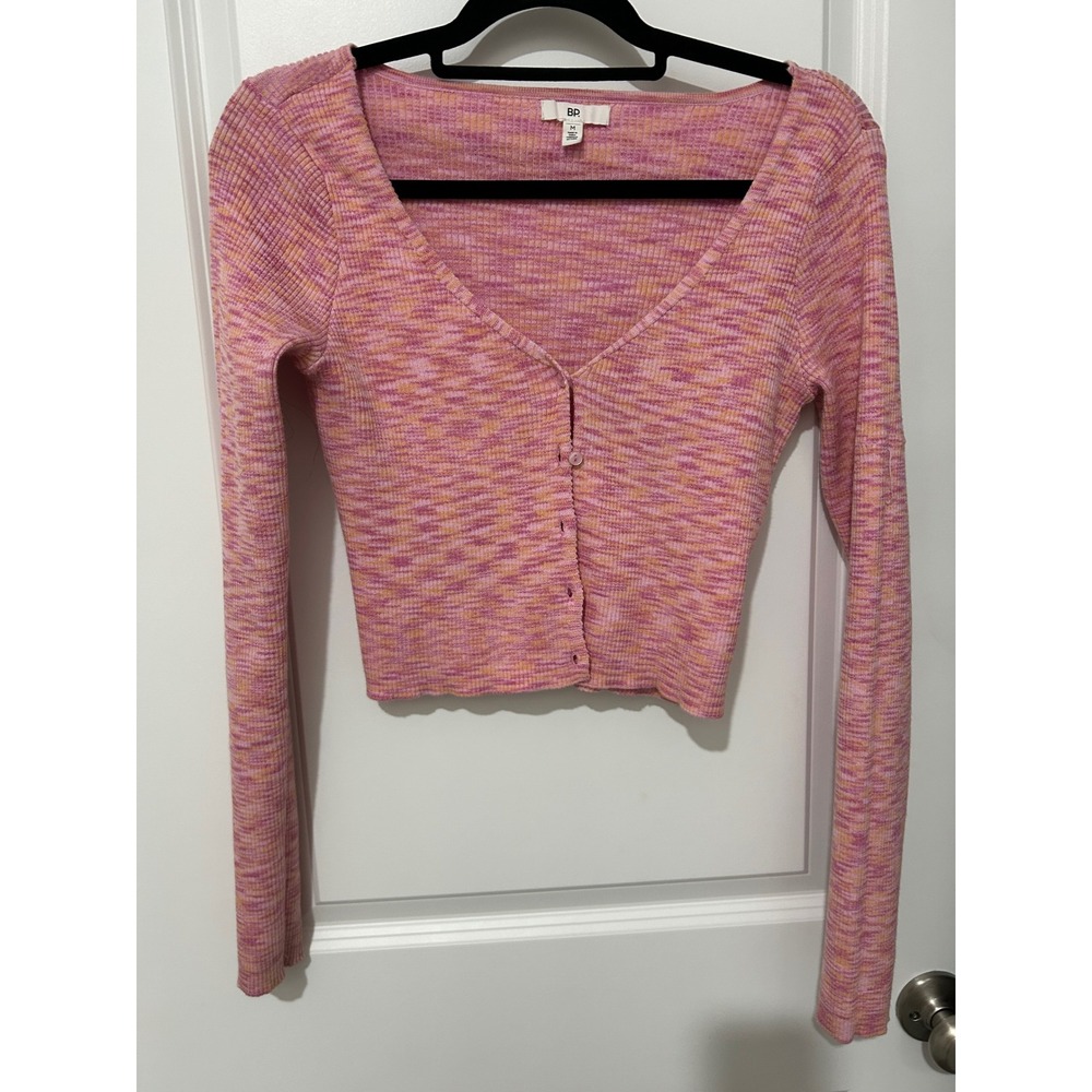 BP Ribbed Knit Cropped‎ Cardigan Sweater Pink Orange Marled Size M
